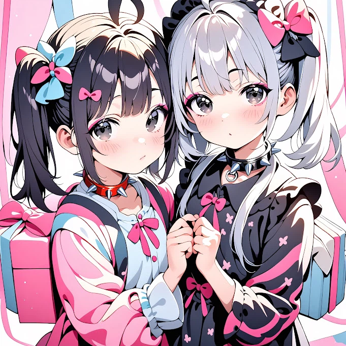 ほのか(黒髪)みさき(銀髪)